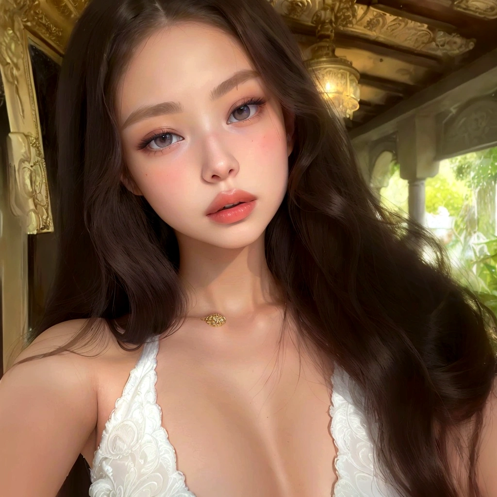 a close-up of a woman with long hair and a white dress, retrato sophie mudd, Bella Poarca, 18 years old, instagram model, 1 8 are, violet myers, jaw dropping beauty, 1 6 , jaw dropping beauty, sexy face with full makeup, leaked image, portrait of demi rose, Anna Nikonova aka Newmilky