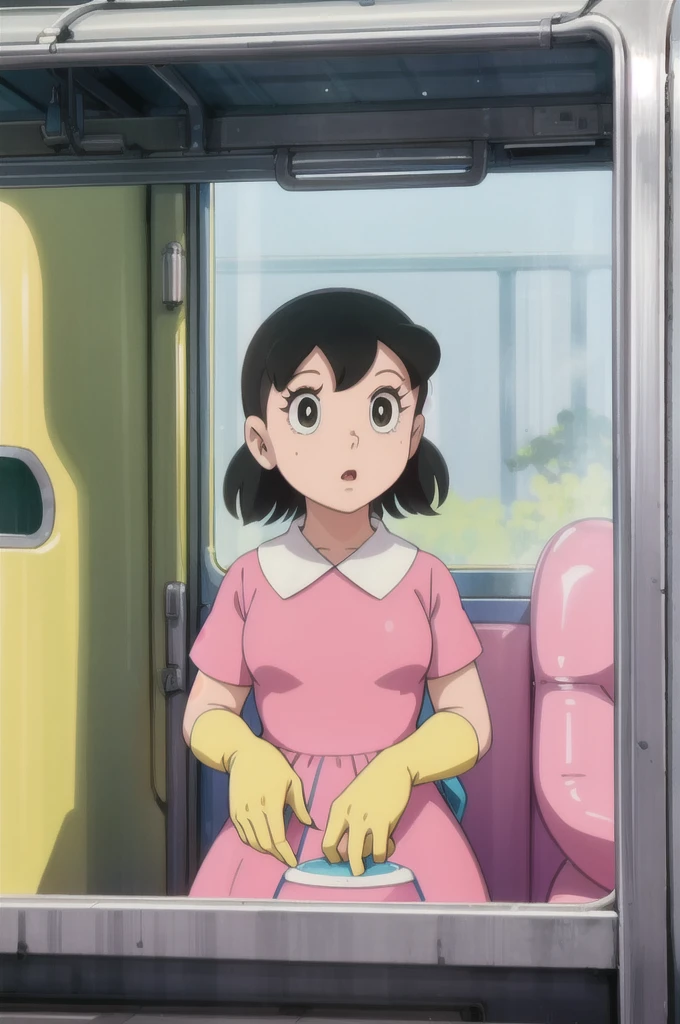 8k  of a 1960s science fiction film by Wes Anderson, Vogue 1960s, pink pastel colors, yellow, cerulean, Unripe, There are people on top of a train, naturallight, psychedelia, strange futuristic, photorrealistic, hyper detailled, sharp focus, Intrinsic, Fuji 55mm films, drsizukachan1,,dress