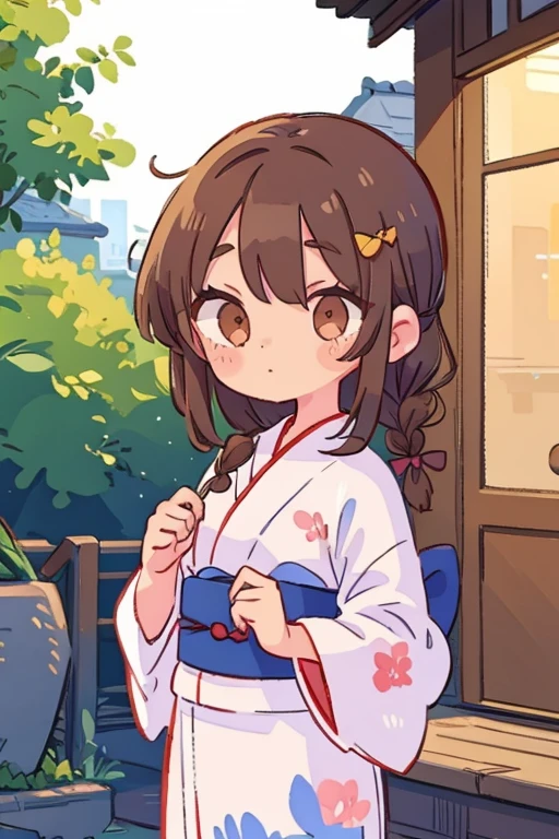 yukata。girl。Braid。Brown Hair。front