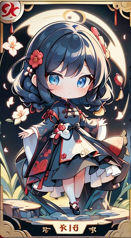 In the garden full of flowers, Under the sunlight, Girls in floral dresses dancing 1 Girl, woman, good looking, ink, Chinese Armor, ((2.5D)), Black Hair, Floating Hair, delicateな目, Antique black and red damask patterned Hanfu, Fob, (F1.8), (masterpiece), (Portrait Shot), Front shot, White Background, (Movie Posters),high quality、超delicate、Beautiful eyes, big eyes、delicate、Best dress waiting to start,Super Beauty、Baby