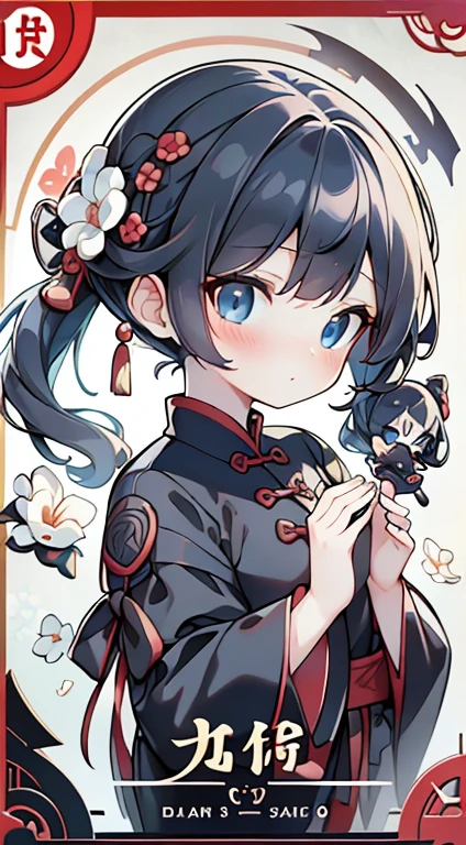 In the garden full of flowers, Under the sunlight, Girls in floral dresses dancing 1 Girl, woman, good looking, ink, Chinese Armor, ((2.5D)), Black Hair, Floating Hair, delicateな目, Antique black and red damask patterned Hanfu, Fob, (F1.8), (masterpiece), (Portrait Shot), Front shot, White Background, (Movie Posters),high quality、超delicate、Beautiful eyes, big eyes、delicate、Best dress waiting to start,Super Beauty、Baby