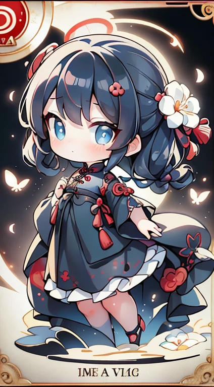 In the garden full of flowers, Under the sunlight, Girls in floral dresses dancing 1 Girl, woman, good looking, ink, Chinese Armor, ((2.5D)), Black Hair, Floating Hair, delicateな目, Antique black and red damask patterned Hanfu, Fob, (F1.8), (masterpiece), (Portrait Shot), Front shot, White Background, (Movie Posters),high quality、超delicate、Beautiful eyes, big eyes、delicate、Best dress waiting to start,Super Beauty、Baby