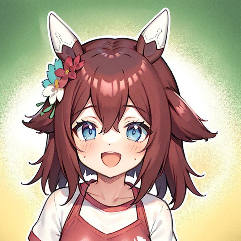 [[[​master piece]]],[[[Best Quality]]],[[[ultra-detailliert]]],Portrait,Uma Musume,gym clothes,gym buruma,white shirt,short sleeves,see-through,pink bra,Staining cheeks,Open mouth,Looking to the side.Smiling smile,red hairs.Medium Hair.,white stockings,8years old