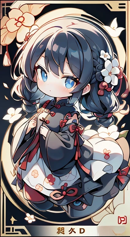 In the garden full of flowers, Under the sunlight, Girls in floral dresses dancing 1 Girl, woman, good looking, ink, Chinese Armor, ((2.5D)), Black Hair, Floating Hair, delicateな目, Antique black and red damask patterned Hanfu, Fob, (F1.8), (masterpiece), (Portrait Shot), Front shot, White Background, (Movie Posters),high quality、超delicate、Beautiful eyes, big eyes、delicate、Best dress waiting to start,Super Beauty、Baby