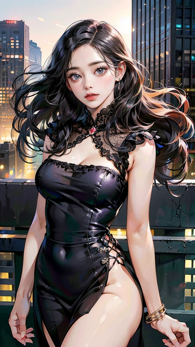 Sleeveless ((black lingerie)), one with long hair, one short one Behind the woman there are windows showing various buildings in the city (absurdity, high resolution, super detail), Gefax employee, one with long hair, the other with short women, ((white sheer blouse, black miniskirt)), underwear bitten, sexy pose, lower body slender, back figure, gaze is window side, Stick your butt out, get on all fours, butt facing this way, provocative