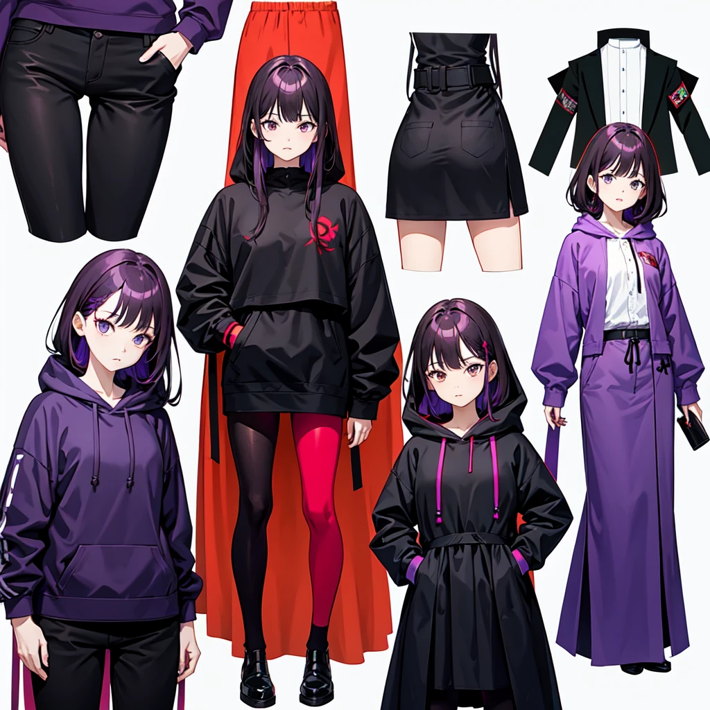 Mature face,tall, Wearing black tights, Updo, Wearing a hoodie, He wore black trousers, whole body黒の服, The skin is hidden　and (Ink blotches:1.1), (pale:1.2),(purple:1.2),(Red/Black:1.2), I was wearing long pants,cool,Dressed in a black robe, Toned body, Wine red hair, one big woman, Nervous,Cowboy Shot, sketch (Character design sheet, same characters, whole body, Three-View, front, ~ ~ ~ side, return),(Very bright:1.1), White Background, [1 Girl:7], (Tilt your head:1.2), ([sketch|watercolor \(Moderate\)]:1.15),Chaotic Abstract Background, Vector Trace, Gradient Blending, Bright colors, that&#39;wonderful, Very detailed, Complex, (Very low contrast:1.4)