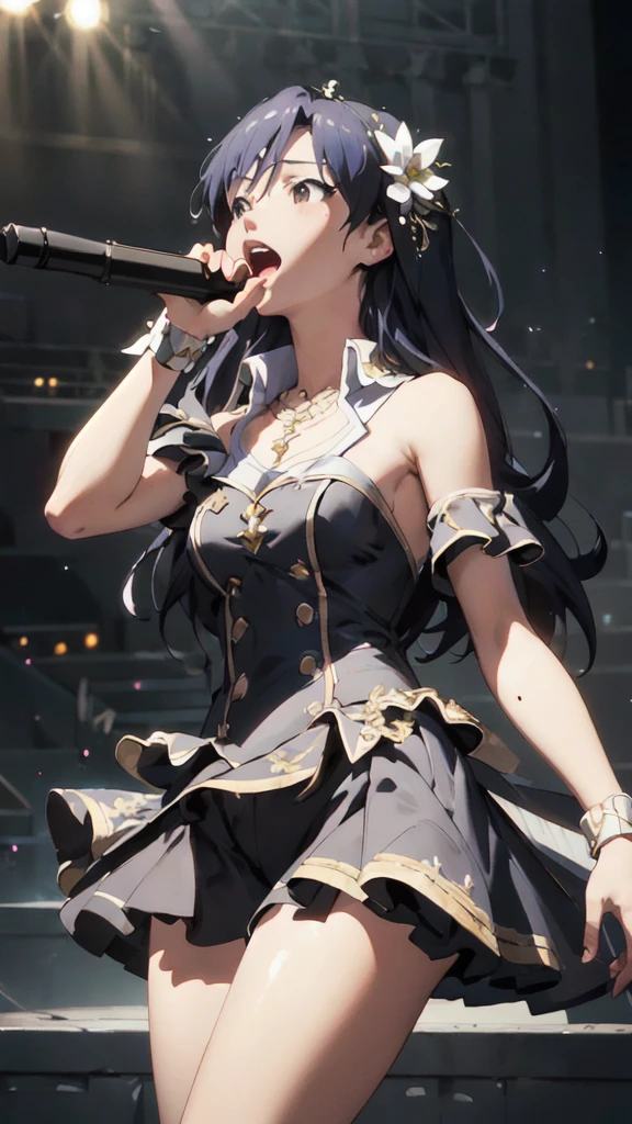 ((masterpiece)), (Highest quality), Official Art, Highly detailed CG, unity 8k wallpaper, Super detailed,
One girl, chihaya kisaragi, stage, Idol, Bare shoulders, necklace, Open your mouth,  sing, stage, Spotlight, 
whole body,
 