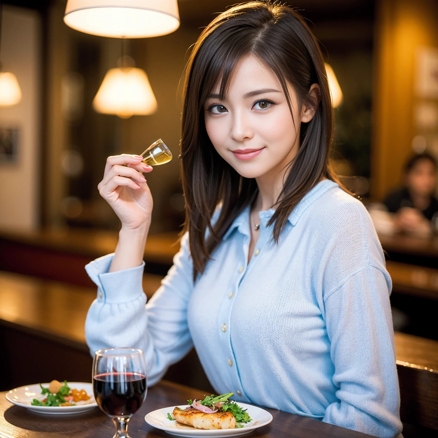 ((Highest quality、8K、masterpiece:1.3))、slimカップル、Pink rubber、modelカップル、(Realistic, Intricate details:1.2), full-course dinner、Wine Party、Amazing view of the sunset sky and clouds、A bright smile、The wonderfulness of smile、Bright image、The beauty of wine, Beautiful Face, blue eyes, The light shines on your face, Blushing, short hair,Bright Face、 (Age 37), 39 years old, red wine 、Appetizers、Italian food、Wine bottle、Champagne、sparkling wine、Two beauties、Brown Hair、Shortcuts、Long sleeve shirt、dress、Beautiful woman 1, (slimな顔), (The body is slim), (Brown Hair), (Shortcuts), cheeks turn a little red,Attractive beauty、restaurant, In a prominent place (From the waist up) Nova Frog Style, actress, model, Upper Body, White wine, slim, wine glass, 中央に置かれたwine glass, smile, (smile: 1.15), Beautiful fine grain, Depth f/2,saturation, High Contrast, Strong light and shadow,Moist Body:1.5、3D texture、Delicate eyes、Brown Hair、The hair is very shiny、