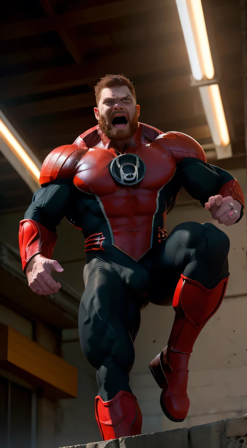 An award-winning original photo，A wild muscular man, (30 years old daddy:1.3), 1boy, Solo, (wearing a (red lantern) costume), hazel hair, (big shoulderusculature, stubbles, Short beard, (Detailed face:1.3), (beautiful eyes:1.2), rage, Dynamic Angle, volumetric lighting, (Best quality, A high resolution, Photorealistic), Cinematic lighting, Masterpiece, RAW photo, Intricate details, hdr, depth of field, upper body