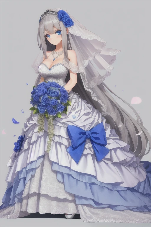 lexington \(warship girls r\),((masterpiece)),(((best quality))),((ultra-detailed)),((illustration)),((disheveled hair)),((frills)),(1 girl),(solo),1girl,masterpiece, (8k, best quality, masterpiece:1.2),highly detailed,ultra-detailed,masterclass,best quality,illustration,hair_between_eyes,perfect lighting,blue butterfly hair ornament,((Flaxen hair)),long hair,(dark blue high-heeled shoes,dark blue long dress,dark blue choker,dark blue bow veil,tiara, blue eyes)realistic,Blue eyes with highlights,flaxen long hair(delicate eyes),
