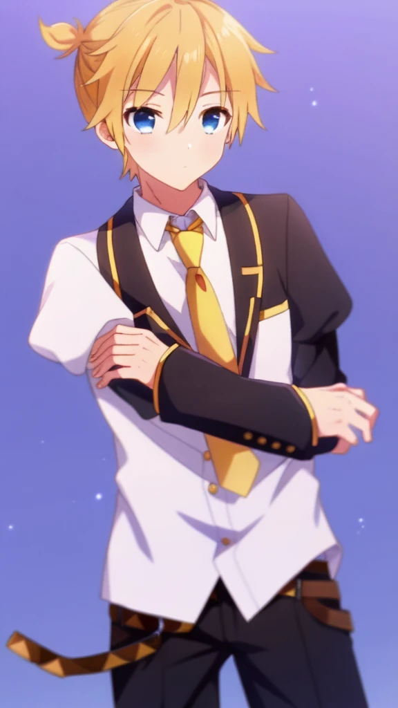 one boy and one man, man is faceless, man is only lower body , (Len_Kagamine), (shota), blue eyes, blond hair, pure, innocent, (blush), sailor uniform, (black short pants), (cowlick hair), cool, (kneeling:1.2), (fellatio:1.5), (deep throat), (penis in mouth:1.4), (hand job:1.2), (from side), (frown), (embarrassed), man's penis is long