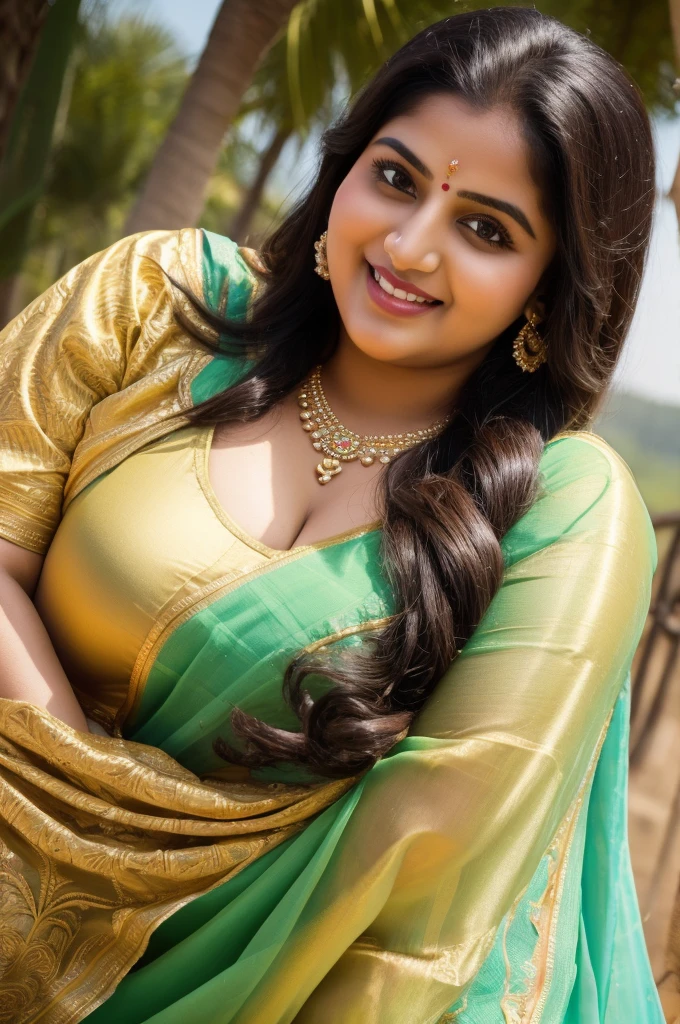 1 Heavenly beautiful and goddess beauty cute and sweet looking face Arabian woman in Mattur Village in Karnataka, Heavenly beautiful Overweight, Heavenly beautiful Extremely fat, Heavenly beautiful and attractive Chubby figure , Heavenly beautiful looking and eye catching luxury style traditional Indian saree , reaching out, Heavenly beautiful Arabian woman, 16k, High resolution, masterpiece, highest quality, fine skin, outside view, Realistic Photograph, close up figure view, Heavenly beautiful smile face