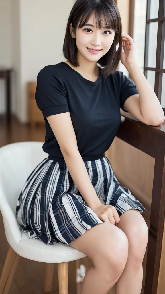 (RAWphotograph, Highest quality, Tabletop: 1.2), (photograph: 1.4), whole body, shoes, Cute Japanese Face, ((18-year-old)), (((small: 1.6)) chest,), (Naked Apron, Open Side, Short skirt, mini skirt, Thin legs, 白いshoes下, School Loafers), Standing pose, whole bodyショット, sight (smile),Skirt rip,Interstrand,Shaven