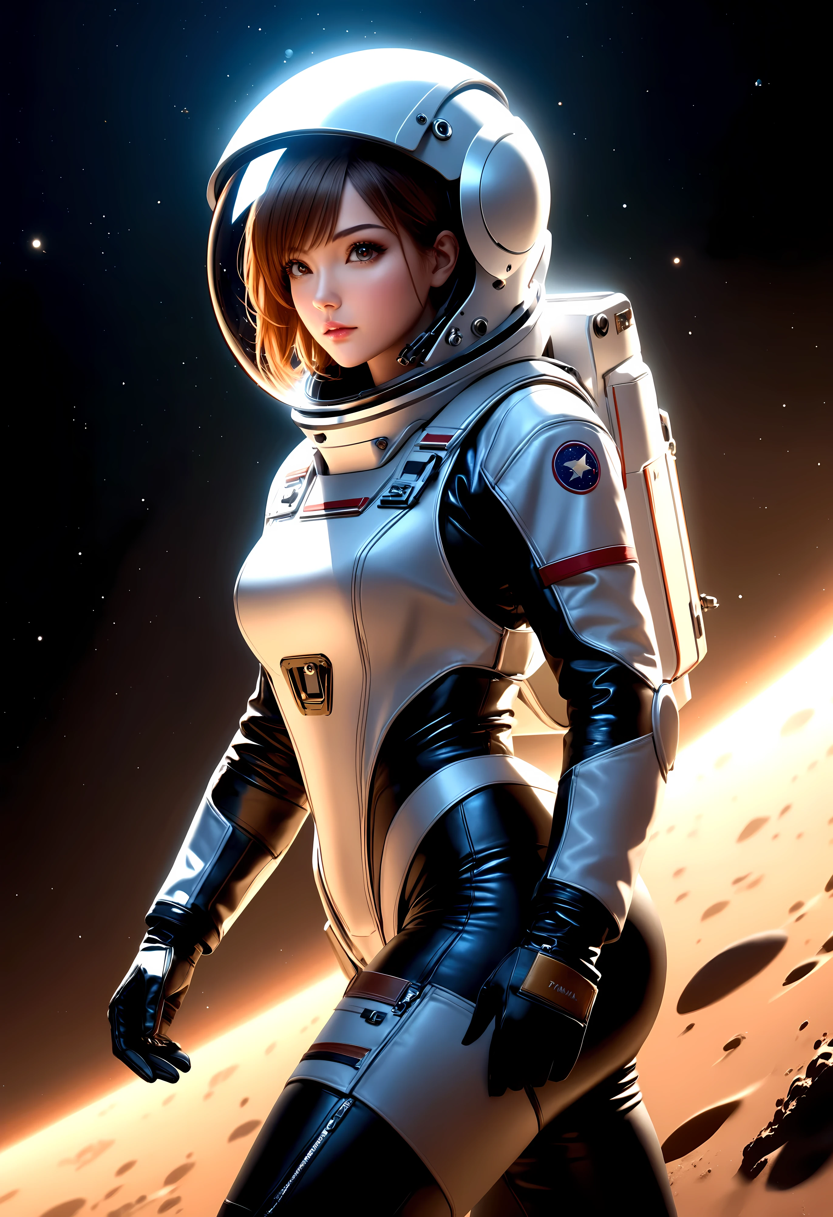 ((Masterpiece in maximum 16K resolution):1.6),((soft_color_photograpy:)1.5), ((Ultra-Detailed):1.4),((Movie-like still images and dynamic angles):1.3), ((motion blur):1.1) | (Cinematic view photo of a speeding astronaut rover), ((Female astronaut ):1.1), (alien planet), (cinematic lens), ((tyndall effect):1.1), (star light), (smoke), (astronaut rover), ((backview):1.2), (Night at alien planet), (sense of speed), (shimmer), (visual experience), (Realism), (Realistic), award-winning graphics, dark shot, film grain, extremely detailed, Digital Art, rtx, Unreal Engine, scene concept anti glare effect, All captured with sharp focus. | Rendered in ultra-high definition with UHD and retina quality, this masterpiece ensures anatomical correctness and textured skin with super detail. With a focus on high quality and accuracy, this award-winning portrayal captures every nuance in stunning 16k resolution, immersing viewers in its lifelike depiction. Avoid extreme angles or exaggerated expressions to maintain realism. | ((perfect_composition, perfect_design, perfect_layout, perfect_detail, ultra_detailed)), ((enhance_all, fix_everything)), More Detail, Enhance.
