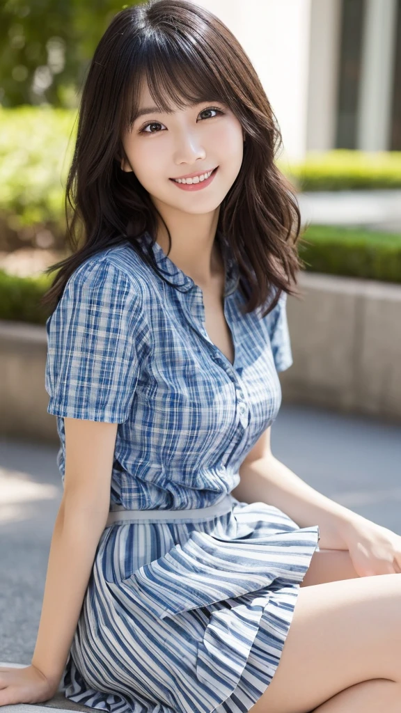((Highest quality)), ((masterpiece)), (detailed), Japanese,Beauty,Street Corner,OL,blouse,smile