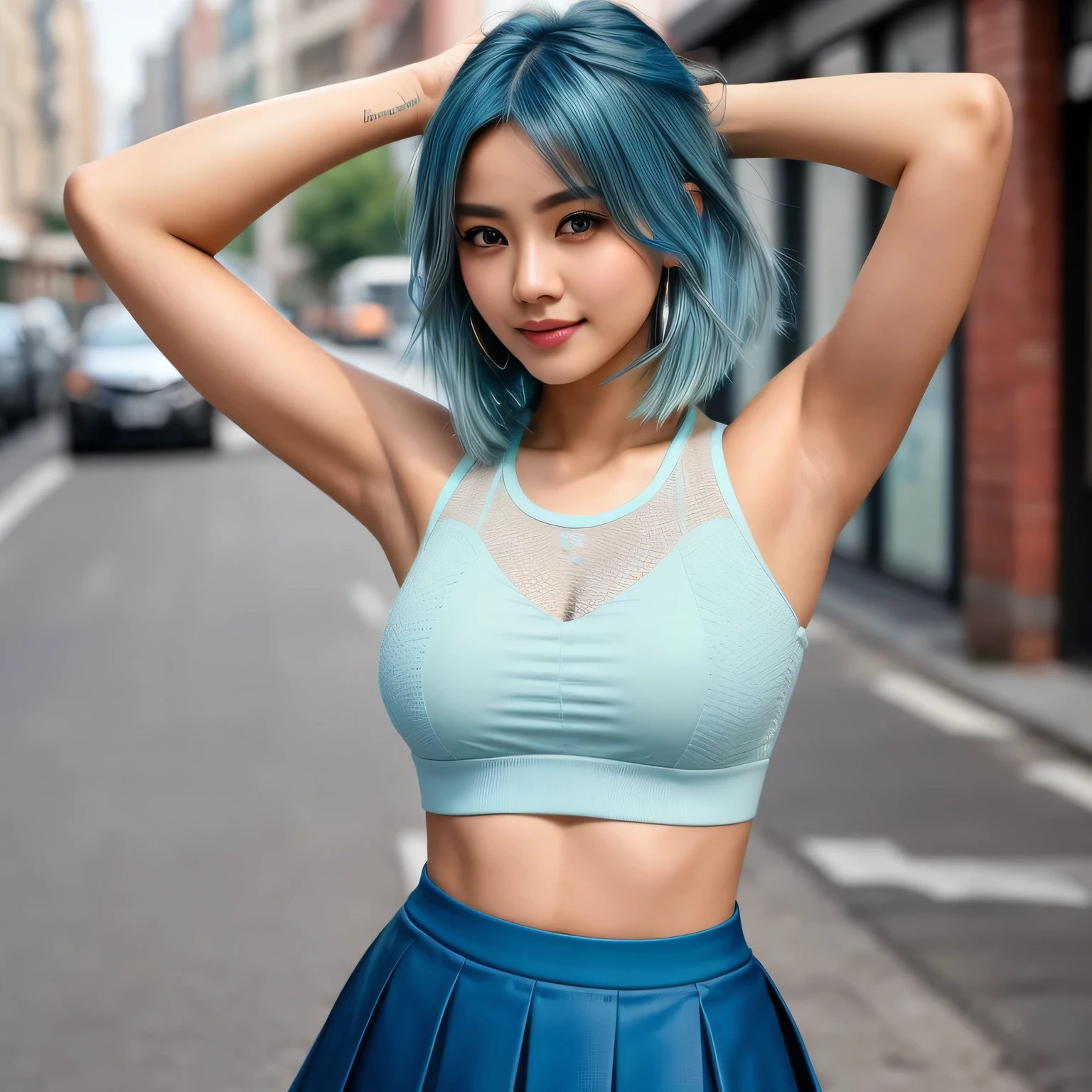 (Small underboob,Tomboyish,small heads)), (perfect bodies: 1.1), (shoulder length straight short hair: 1.1),(rainbow color hair:1.5),attractive collarbone，（极其细致的CG 8k壁纸），（Extremely refined and beautiful），（masterpiece），（best qualtiy：1.0），（超高分辨率：1.0）,upper body，[A high resolution]，cheerfulness，smile，Smooth and flawless fair skin，ultra - detailed ，Elongated legs，（Small breasts:1.1),Flat chest,underboob,Slim，emaciated，(rainbow color yoga Tank Top:1.5),(rainbow color yoga short pants:1.4),At home，in living room，Gym decoration style，Teal background，Yellow curtains，TV on the wall,Close shot，midday sunlight,(Sitting upright cross legged on a yoga mat:1.4),(close eyes:1.3),(open mouth:1.2) ,(female orgasmic:1.3), (blush:1.3)，(head up:1.2),Put hands together,meditating,from front,(very short pony tail:1.2),cowboy shot,(sweat:1.6),(Portrait above chest level:1.3)
