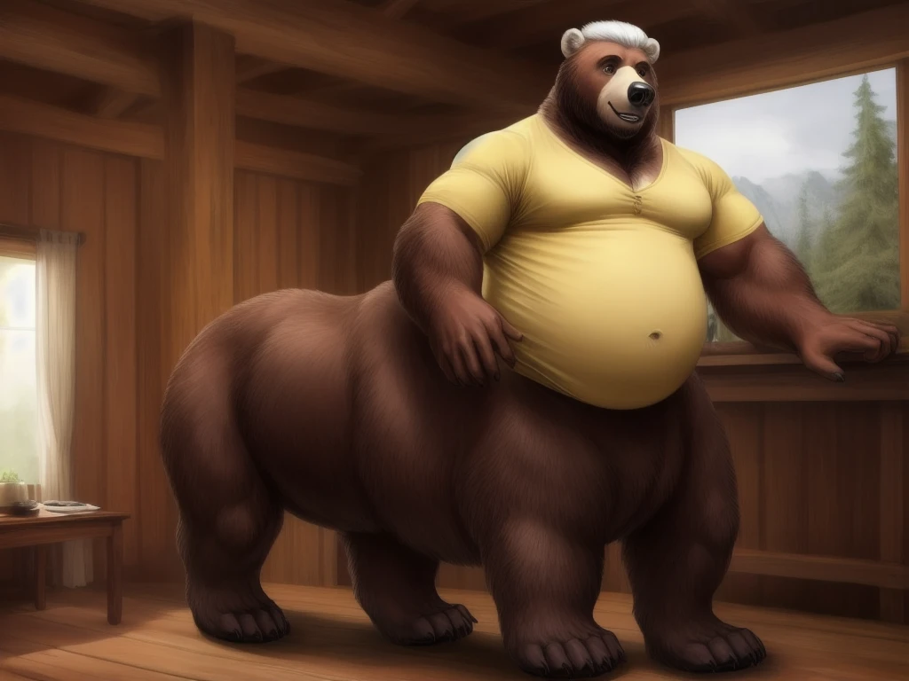 solo, bear, three identical heads on one body, bald, beards, bear ears, tail, masculine, necks, pixar eyes:0.6, adult, male, 50 years old, by dramamine, (obese, fat, tall, dadbod, chubby, big belly, sweaty, brown fur, woods background, (shirtless, nude, flaccid penis, hairy testicles, big nipples), correct hands, correct anatomy, (ultradetailed, best quality, detailed masterpiece, highly detailed masterpiece, 4k, professional cartoon), (natural pose, hands on thighs, squatting, nuanced expressions, disgusted, mad, laughing, side view)