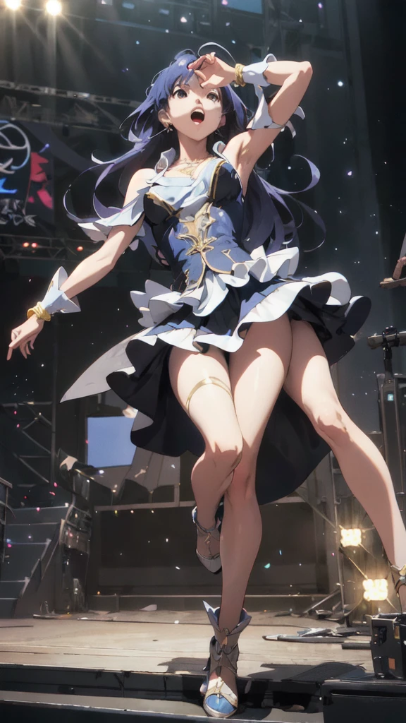 ((masterpiece)), (Highest quality), Official Art, Highly detailed CG, unity 8k wallpaper, Super detailed,
One girl, Lynn Minmay, stage, Idol, Bare shoulders, necklace, Open your mouth,  sing, stage, Spotlight, 
whole body,Long Hair,universe
 