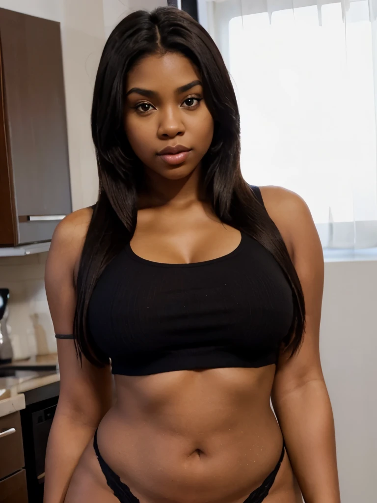 Mixed black ethnicity, curvy girl ,wearing sexy grey sport set , long hair , sexy photos