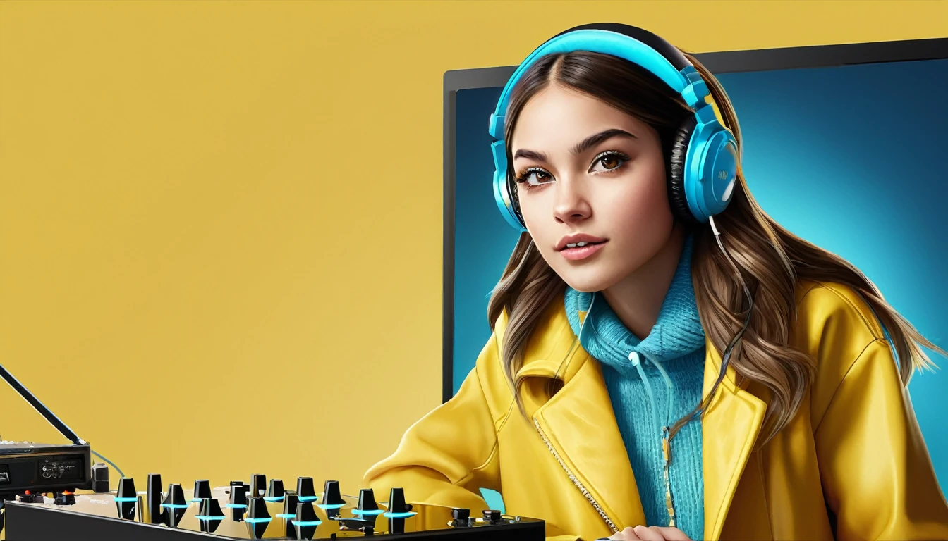 cute gaming girls dressed in yellow with head phone