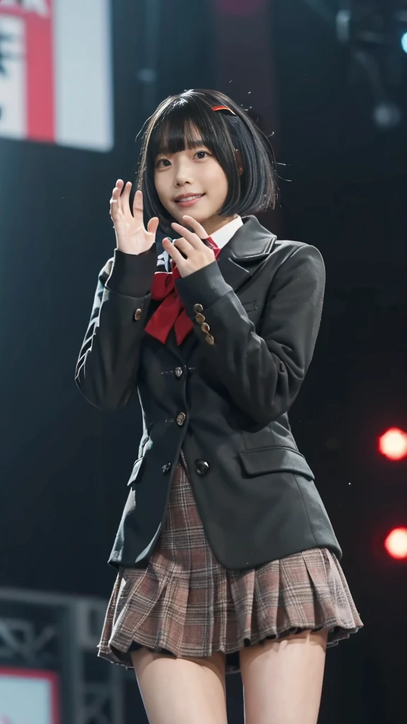 1 Girl, Solitary, best quality, masterpiece , Hoshino Ruby (Ruby Hoshino), Hair accessories, Sparkling eyes, Stars on the eyes, (There is a star in the right eye:1), (skirt:1.4), (Concert 1), on stage,