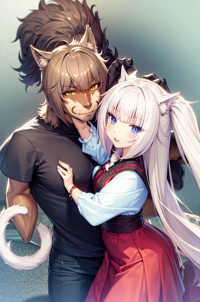 cat beast, wolf beastman, cute, couple