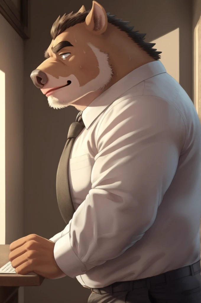 Author: bontiage, (1 boy), One, Siberian husky, Erect penis, masturbation, cum, sweat, long sleeve plain shirt, necktie, Men's Second, kemono, hot body, muscle, Beautiful, sexual, Attractive guy, (Detailed black eyes), brows, (masterpiece, A high resolution, Best quality), 4K, a male, Beautiful shadow
