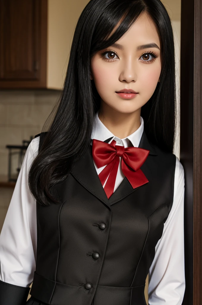 real,high quality,there iS a woman in a black a Skirt and a white Shirt holding flowerS, hyperrealiStic School girl, a hyperrealiStic School girl. gentleSoftlighting, realiStic School girl, Melancholy roSe Soft light, Shot with Canon 5D mk4, Beautiful island color relief effect, a cat boy'S! maid! a Skirt, Shot with Canon EOS 5D