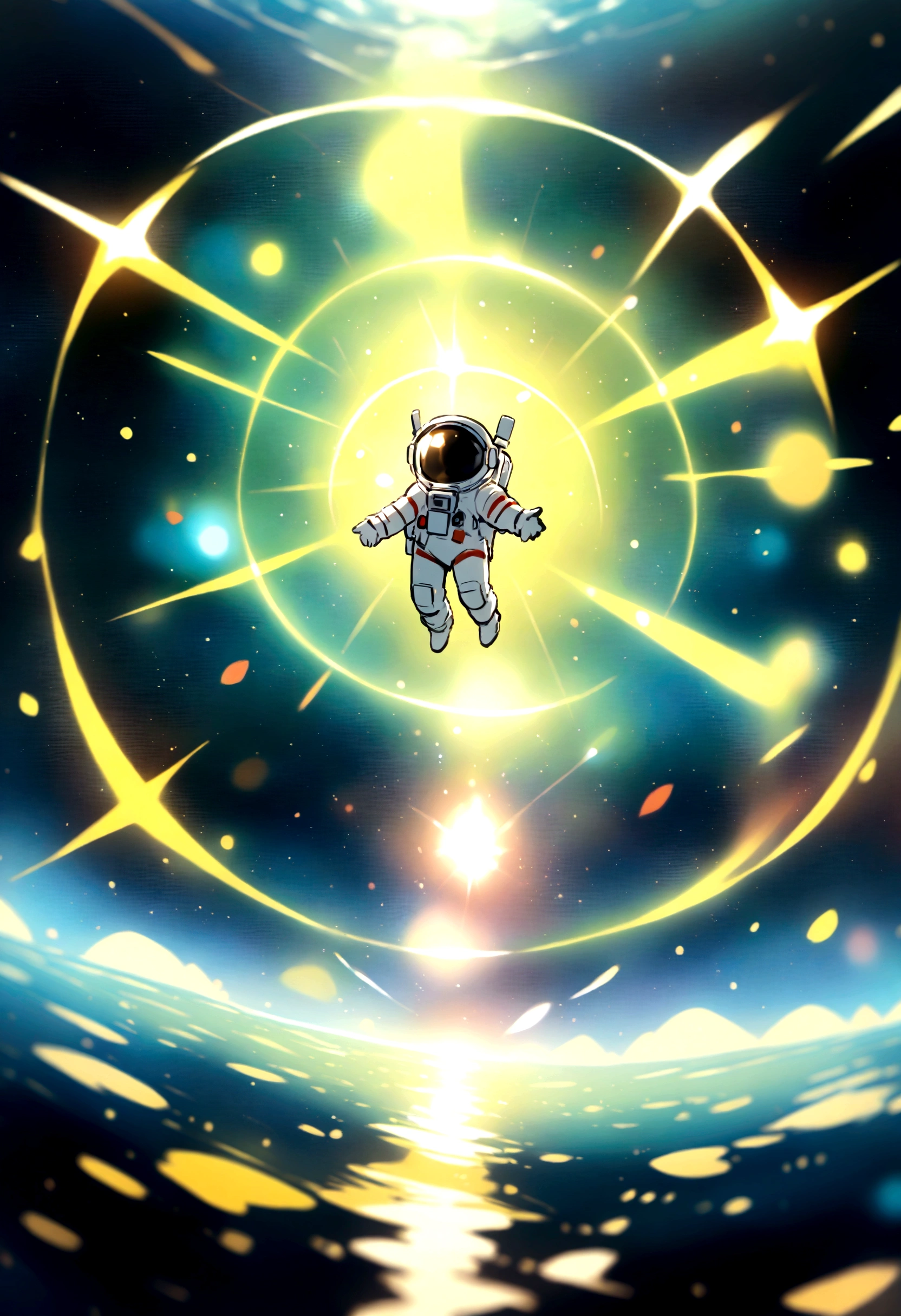 An astronaut, Floating in outer space