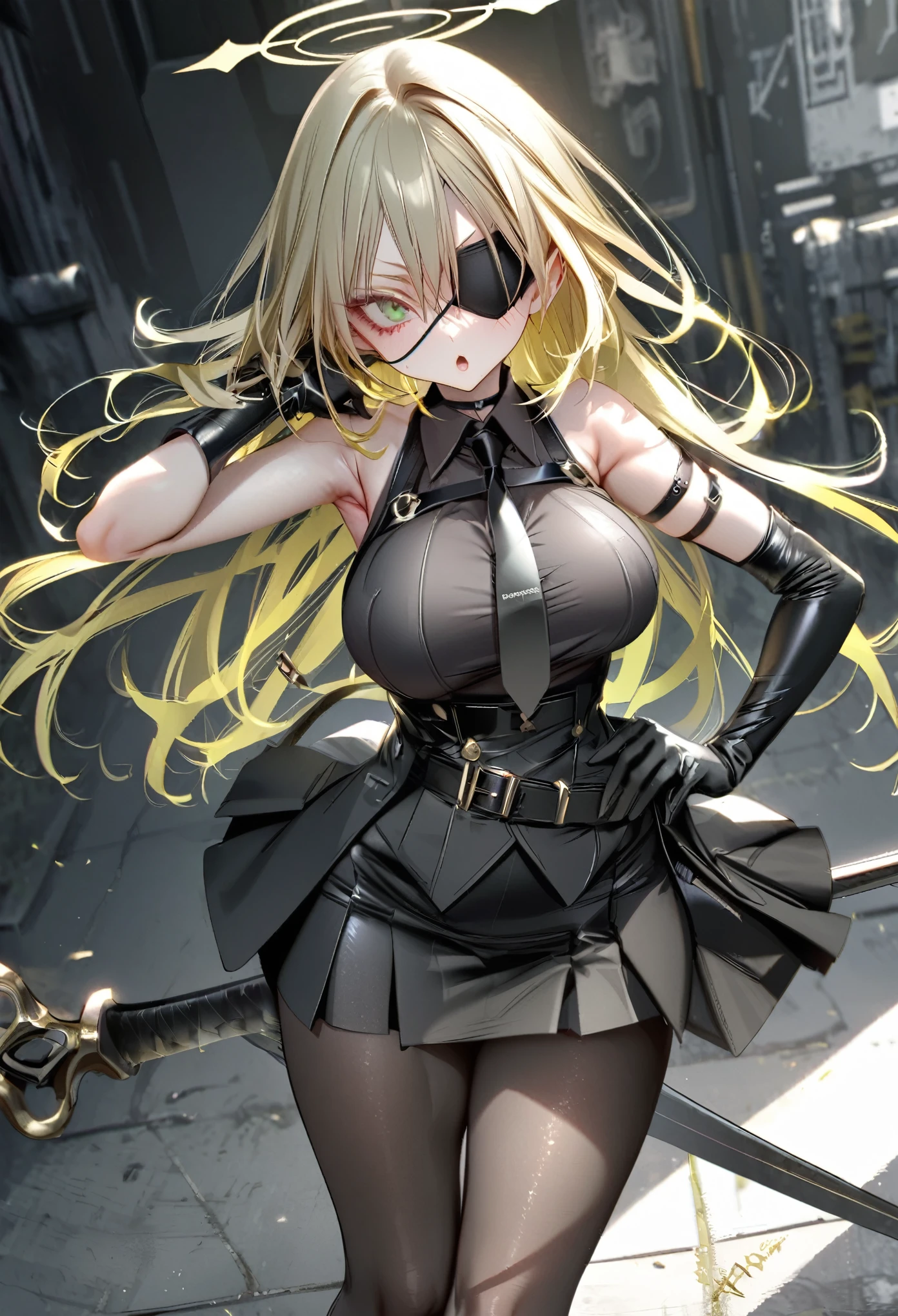 masterpiece, best quality, 1girl*******, female focus, solo, blonde hair, vibrant green eyes, looking at viewer, High quality metal texture, closed mouth, bangs, high collar,(kbxll:0.6), Fantasy aesthetics, Highly detailed, shadowverse style, full body, leather jacket