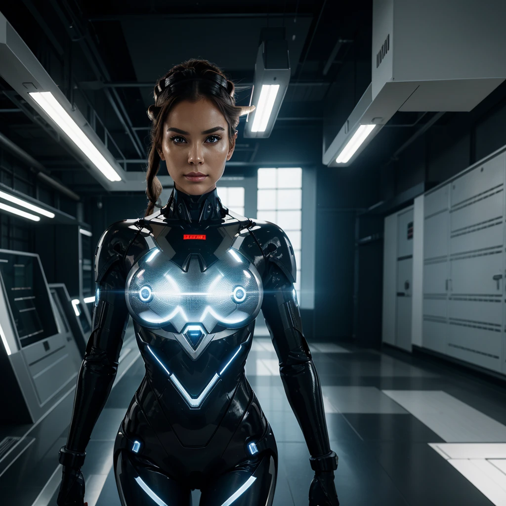 Generate a series of animated-style images depicting biotechnologically enhanced humans with superior physical and mental abilities. The characters should blend advanced technology with human elements in a visually appealing and dynamic manner. Consider the following attributes:
Physical Enhancements:
Muscular yet sleek builds, with visible high-tech implants and exoskeletons.
Enhanced limbs featuring robotic or cybernetic components, such as multi-functional arms with built-in gadgets or legs with jet boosters for enhanced mobility.
Bright, glowing elements (like LED lights or energy conduits) to indicate power sources and enhance the futuristic aesthetic.
Mental Enhancements:
Neural interfaces or implants prominently displayed on the head, such as cybernetic eyes with animated data displays, or intricate cranial implants showing connectivity to advanced networks.
Expressive facial features demonstrating heightened mental acuity, focus, and intelligence.
Holographic interfaces or floating digital symbols around the head or hands, suggesting advanced mental and computational capabilities.
Overall Appearance:
Futuristic, form-fitting outfits with sleek lines and bright accents that highlight the technological augmentations.
A diverse cast of characters to showcase different ethnicities, genders, and body types, all enhanced in unique ways.
A vibrant, futuristic cityscape background with animated elements (such as flying cars, neon lights, and advanced architecture) to enhance the sci-fi atmosphere.
Art Style:
Utilize a vibrant and dynamic color palette with a focus on neon and metallic hues.
Emphasize clean lines, bold shapes, and expressive features typical of high-quality animated art styles.
Ensure the enhancements look seamlessly integrated into the characters, reflecting a harmonious blend of human and technology."