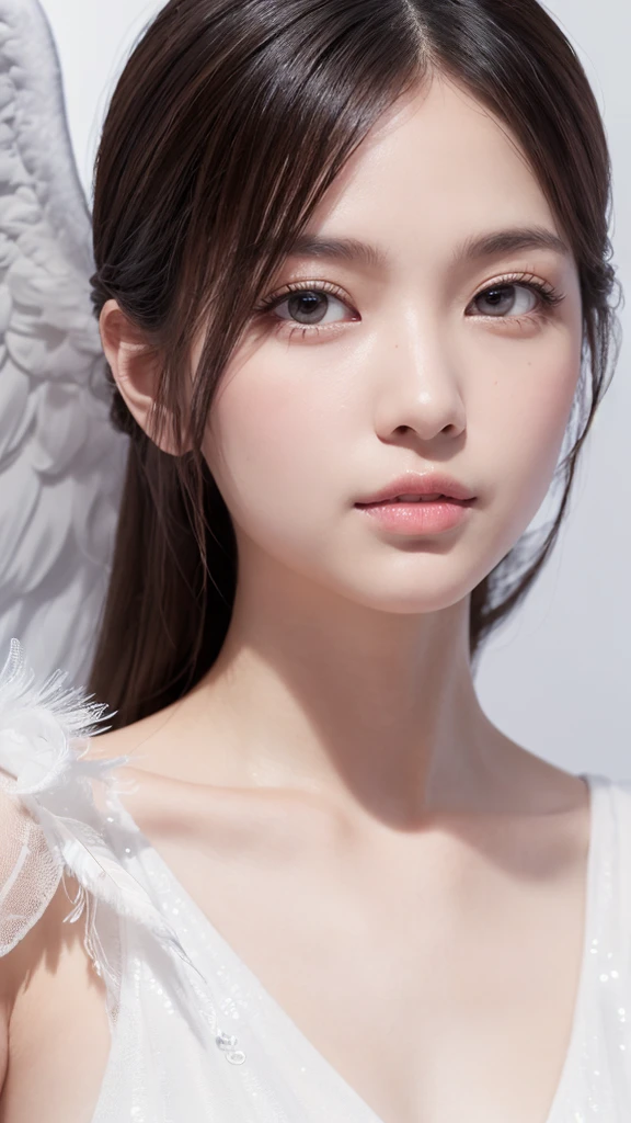 hyper realistic, angel, perfection beautiful face, wings covering body, Hyperrealism, Surrealism, depth of field, god rays, 8k, award winning, anatomically correct