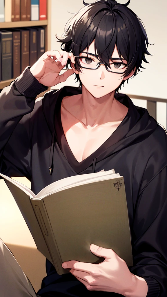 harry potter, naked, guy, black hair, tousled, green eyes, wear glasses, pale, neck