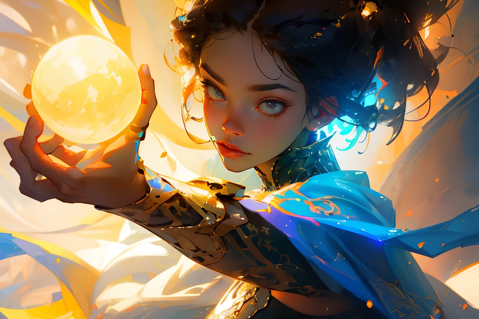 1girl,dark skin tone, magical orb, magical creatures
(Highest quality:1.3), cinematic shot, masterpiece, (sharp focus:1.5), (photorealistic:1.3), detailed background,
volumetric lighting, intricate details, UHD,