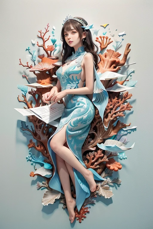(Intricately Detailed)、(Paper Cut Art)、(High Resolution)、(Paper Thin Delicacy)、(Masterpiece)、(Aesthetically Pleasing)、(Authentic Paper Cut Texture)、(Vibrant Colors)、(Detailed Fish Scales)、(Realistic Coral Structures)、(Precise Contours)、(Artistic Expressions)、(Fish Swimming in Depth)、(Coral Reef Scenery)、(Textured Background)、(Minimalistic Simplicity)、(Paper Cut Tradition)、(Fine Craftsmanship)、(Pure
