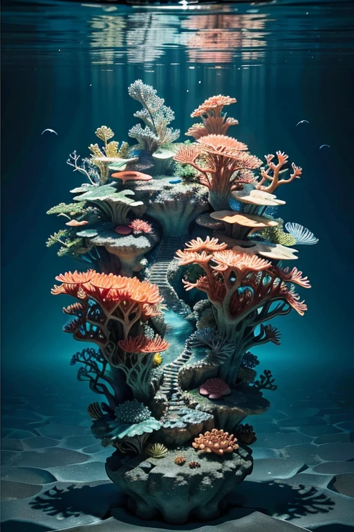 In this captivating paper cut art, the intricate details of a vibrant underwater world come to life. Swimming among the lush greens and reds of the coral reef, various types of fish dart and glide through the openings. The paper cut design expertly captures the delicate scales and fins of the fish, as well as the intricate patterns of the coral. The colors are rich and vibrant, creating a sense of depth and movement in the otherwise flat piece. The design is so detailed that each individual fish seems to be alive, darting and swimming just beneath the surface of the paper. The coral reef is bursting with life, with various species of fish