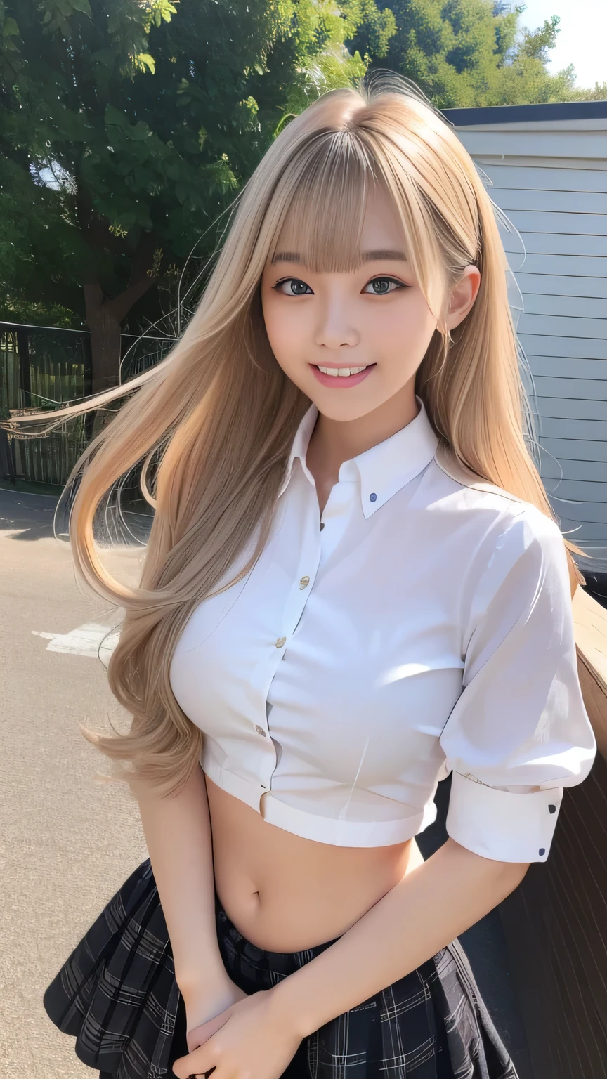 Browsing Caution、throw、Photorealistic perfect body、super high quality、Ultra HD、Japanese、、(lolita girl:1.5)、、(White T-shirt:1.3)、(Denim mini skirt:1.2)、、、(smile:1.2)、(blonde:1.1)、、(Gal-style dense shadow eyeliner:1.2)、(Long False Eyelashes:1.2)、Gal-style makeup、 、(White panties:1.1)、Plump thighs、、 Cowboy Shot、Looking into the camera、Sit on a bench、From above