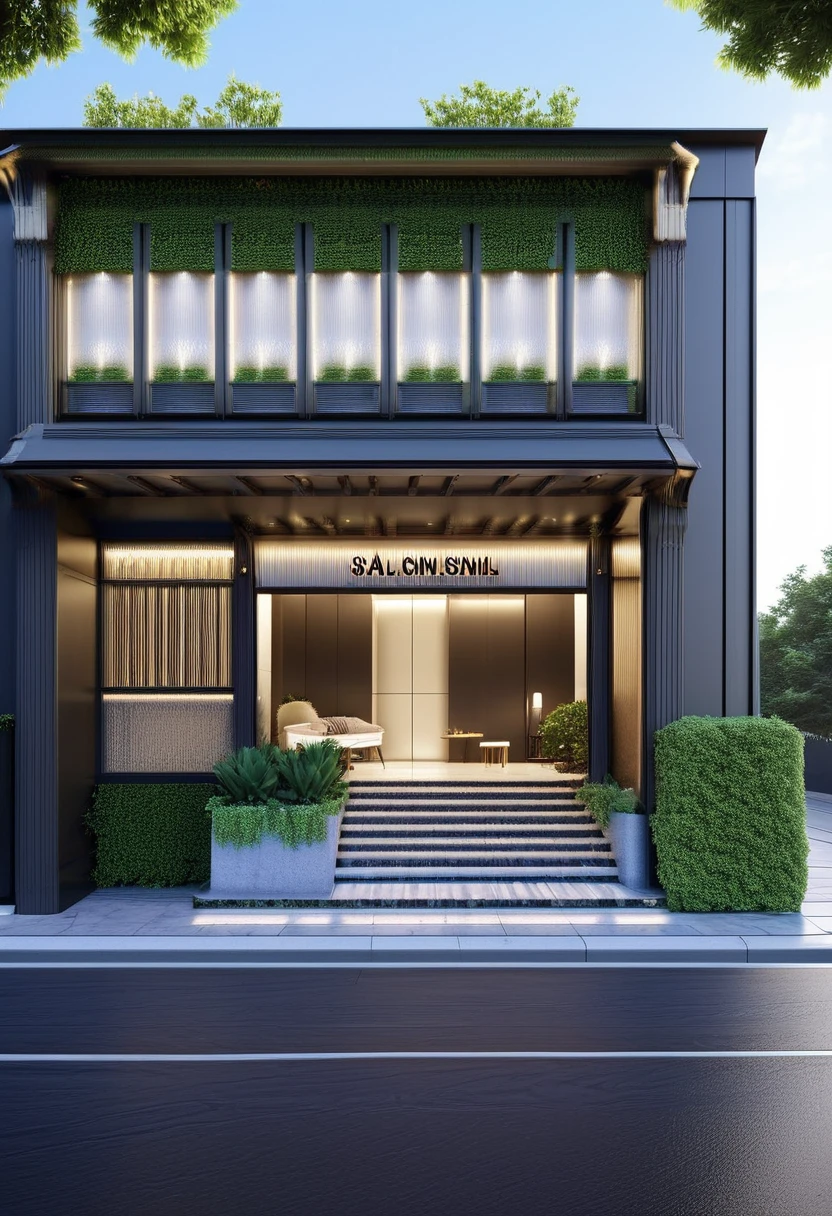 Architecture Indochine style, Exterior, Facade, Spa, The entrance to the car tunnel is on the side, decorative molding on the wall, Large glass on the facade,
Front perspective, frontview, orthographic 3d rendering, exterior design, detail render, low angle dimetric rendering, modern lush condo as shopfront, detailed rendering, mid-view, architecture render, 3/4 view from below, pre-rendered, rendered 3d model.
Main entrance with lighted stairs, The main entrance is planted with many trees
Raw Photo, Masterpiece, High quality, Best quality, Authentic photo, Super detail, Daylight, Street after the rain, Black cars pass by on the road, Realistic.