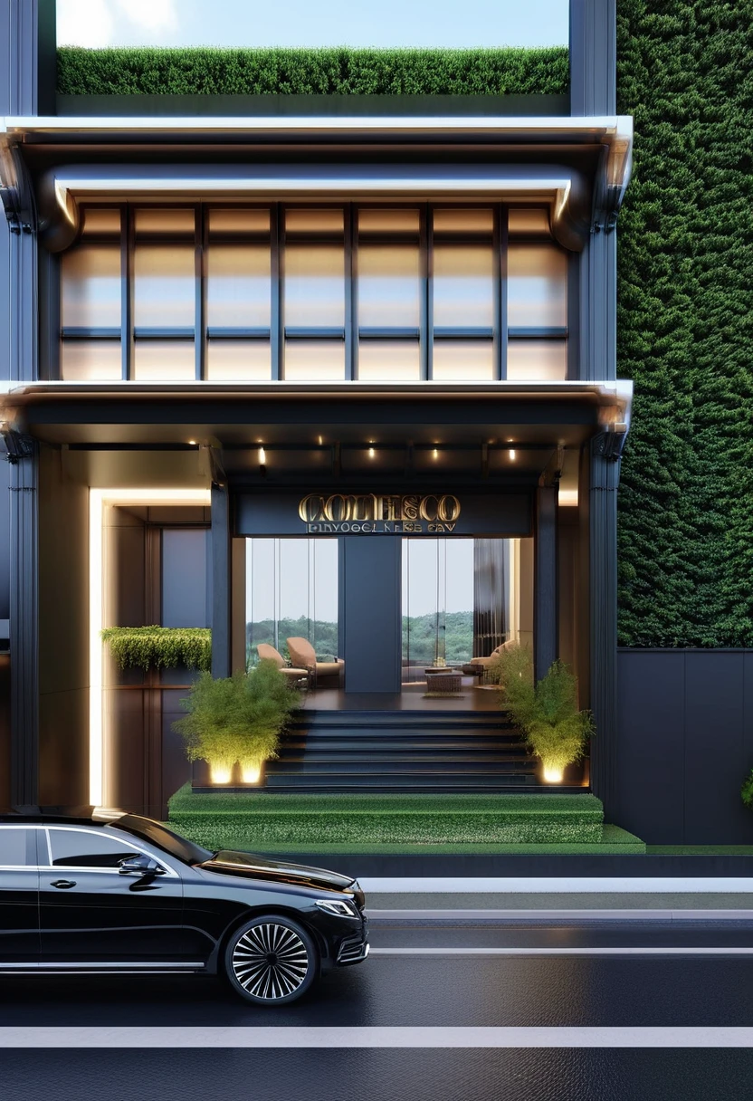 Architecture Indochine style, Exterior, Facade, Spa, The entrance to the car tunnel is on the side, decorative molding on the wall, Large glass on the facade,
Front perspective, frontview, orthographic 3d rendering, exterior design, detail render, low angle dimetric rendering, modern lush condo as shopfront, detailed rendering, mid-view, architecture render, 3/4 view from below, pre-rendered, rendered 3d model.
Main entrance with lighted stairs, The main entrance is planted with many trees
Raw Photo, Masterpiece, High quality, Best quality, Authentic photo, Super detail, Daylight, Street after the rain, Black cars pass by on the road, Realistic.