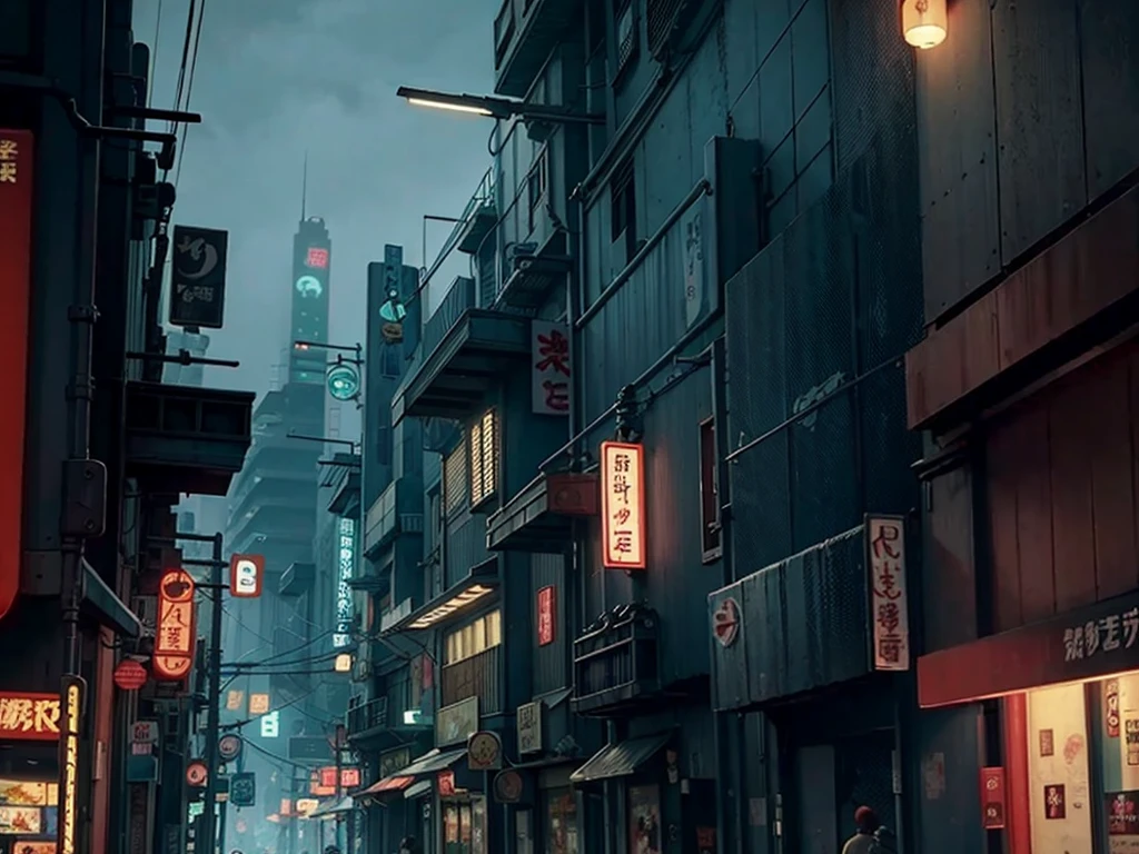 from studio ghibli movie, cyberpunk city street, street view, designed by Hayao Miyazaki, retro anime, night time