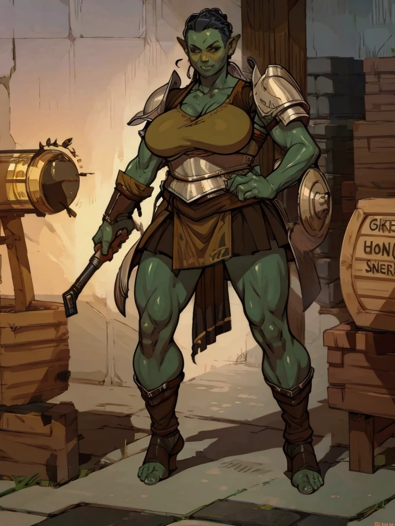 Goblin, mature female, warrior outfit, full body image