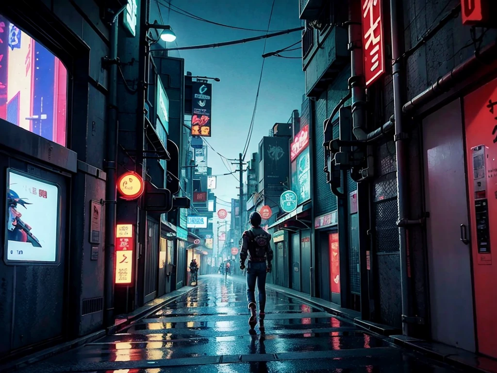 cyberpunk city street, street view, designed by Hayao Miyazaki, retro anime, night time