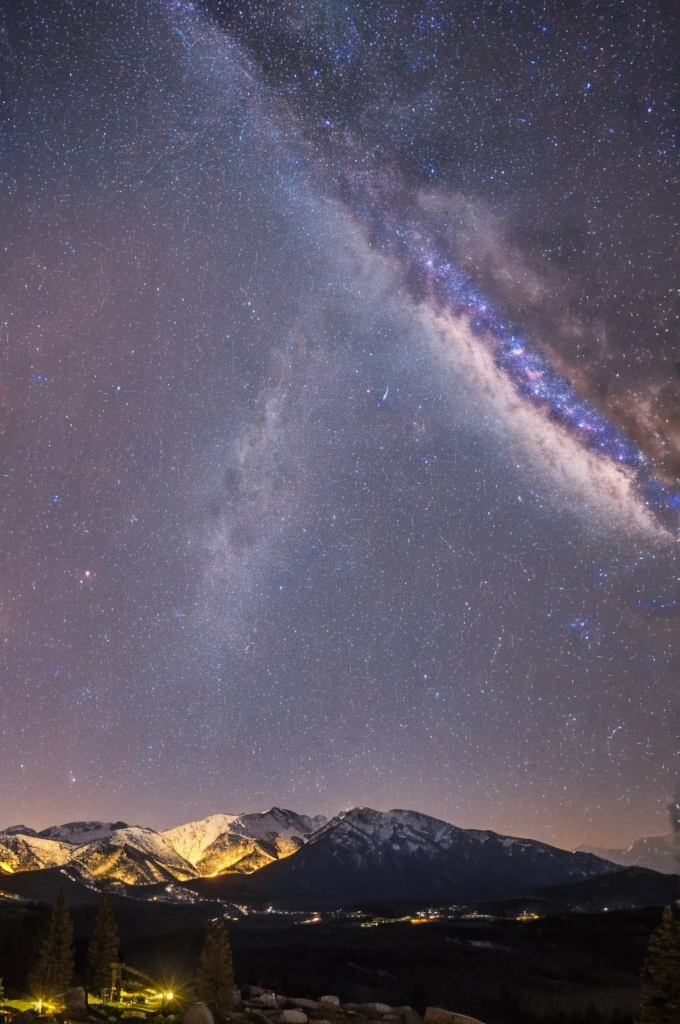 Night full of stars, mountains can be seen in the background 