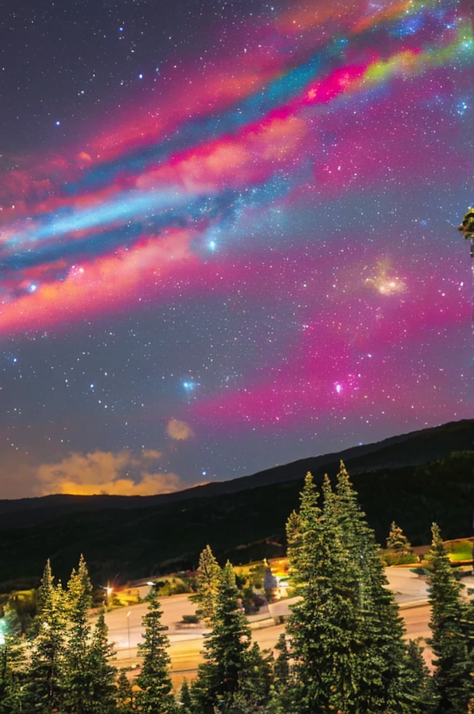 Night full of stars, mountains can be seen in the background 