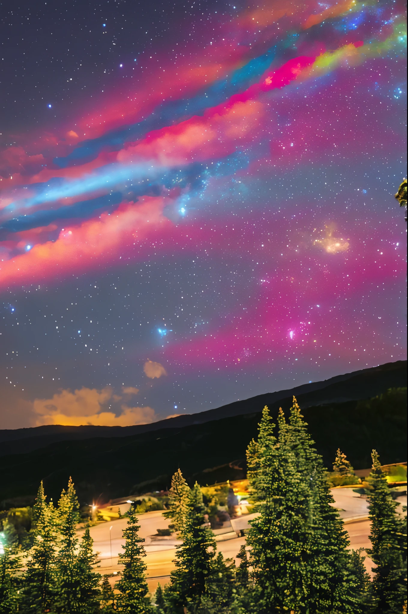 Night full of stars, mountains can be seen in the background 