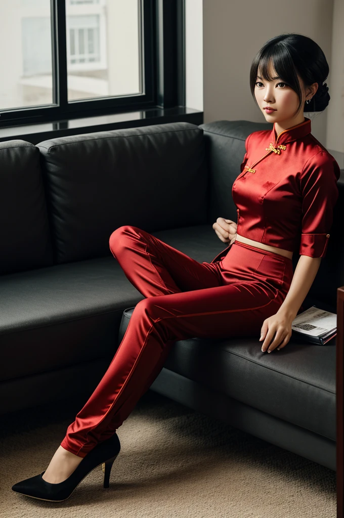 1 Chinese girl wearing red sexy clothes 