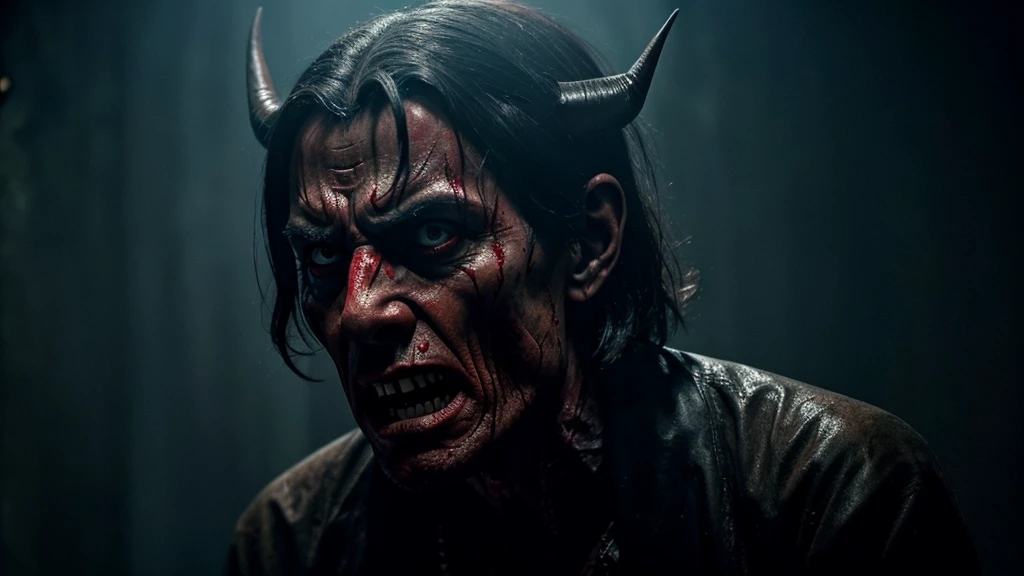 Make a bloody man, Like a demon, with a crown on his head. Like the cover of a book, with the name " The tragedy of Macbeth"
