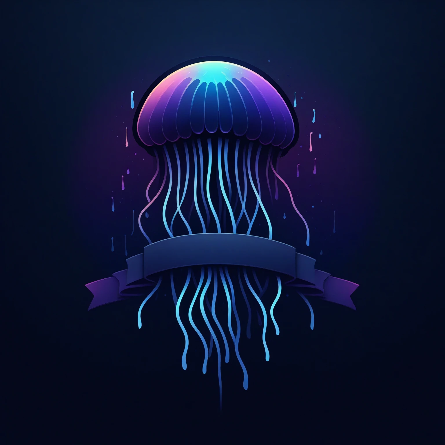 Logo Design，Ribbon logo, animal, Solitary, Tentacles, Jellyfish, abstract animal, Gradient background, spark, masterpiece, best quality, Extremely aesthetic