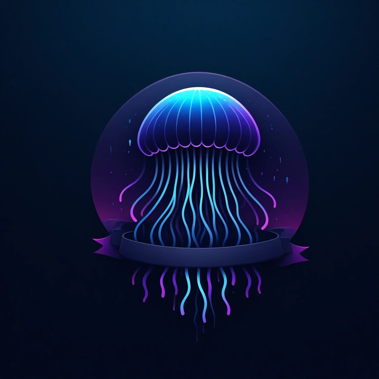 Logo Design，Ribbon logo, animal, Solitary, Tentacles, Jellyfish, abstract animal, Gradient background, spark, masterpiece, best quality, Extremely aesthetic