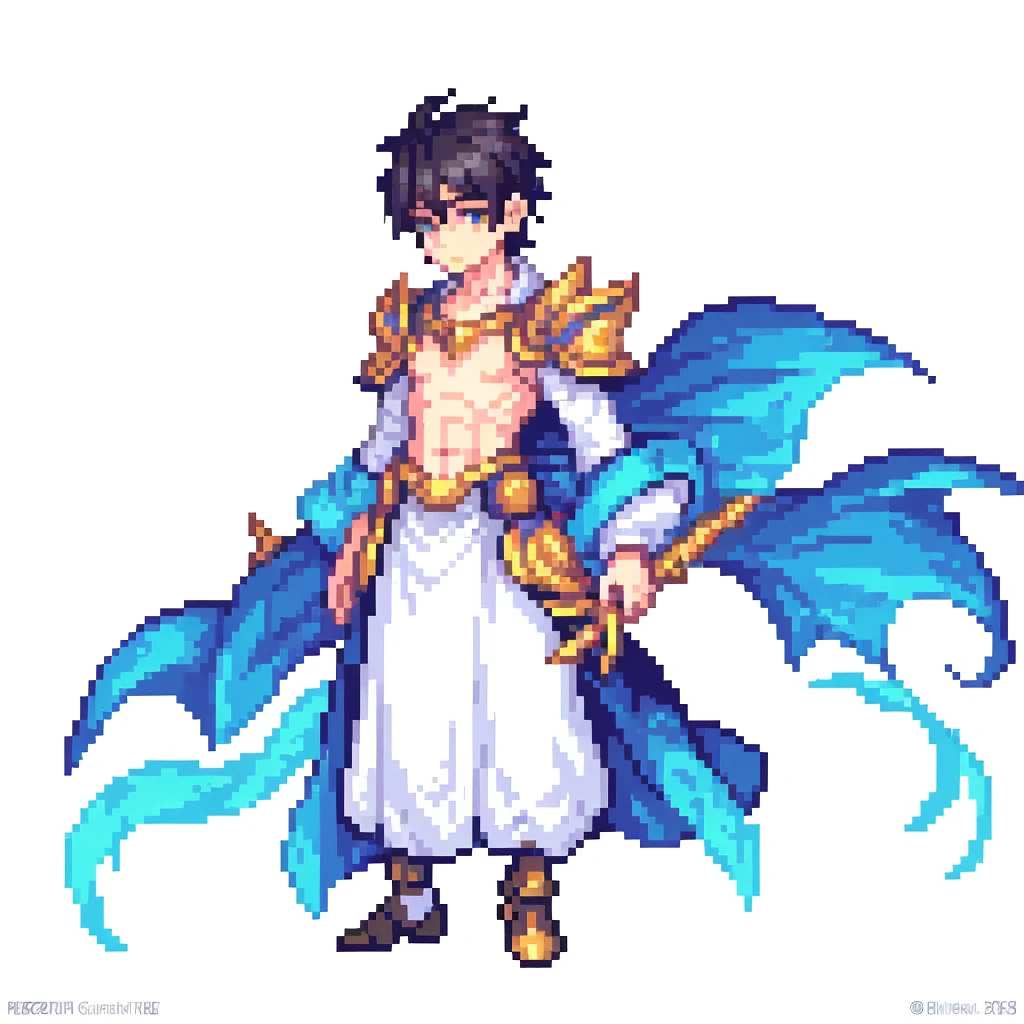 masterpiece , best quality , pixel art , 1 boy , fantasy clothes , full body , white background , 